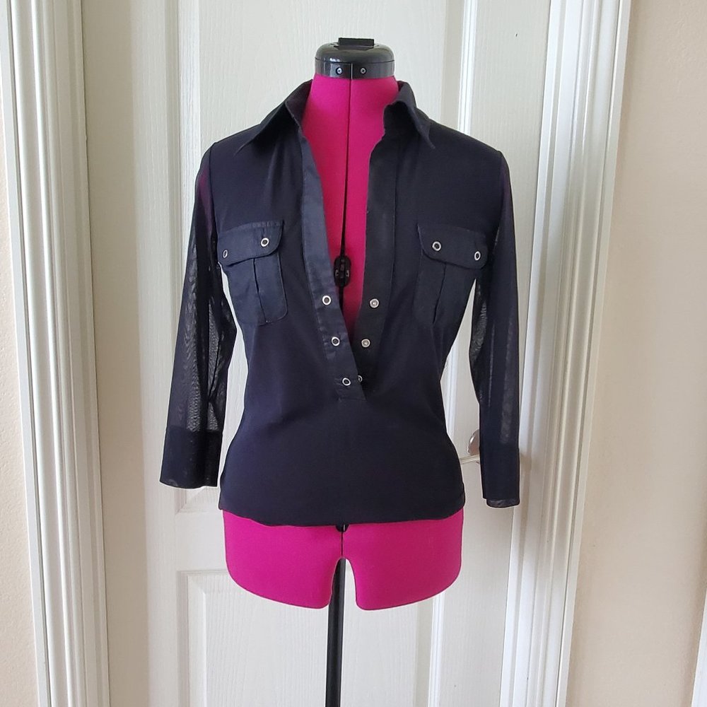 Black 90s top w 3/4 sheer sleeves